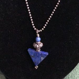 Necklace with triangle Blue stone 17 1/2”